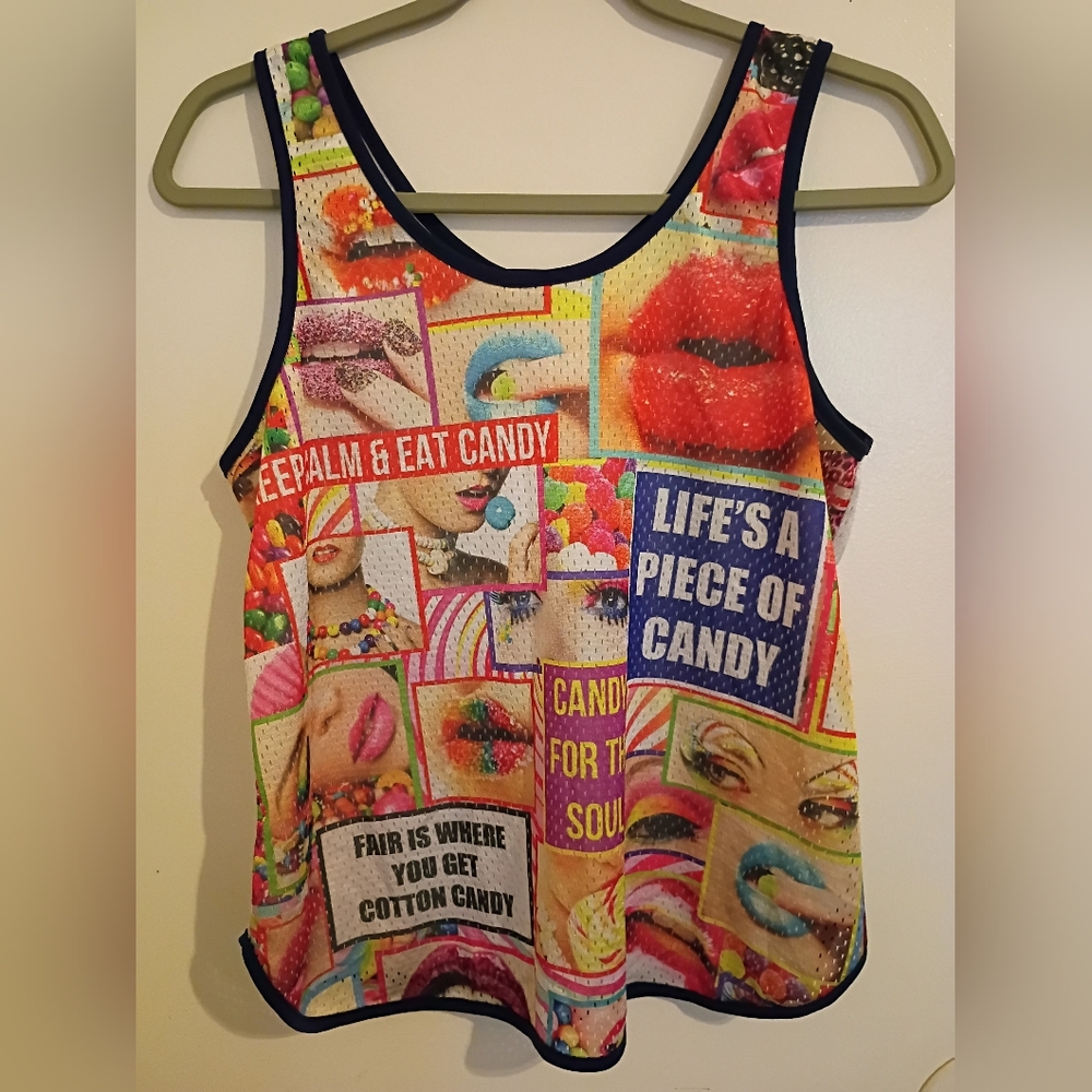 B-Sharp Colorful Graphic Jersey‎ Crop Top Sz M